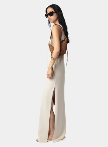 Robe longue décolleté v en coton et en lin mélangés ZADIG&VOLTAIRE Beige